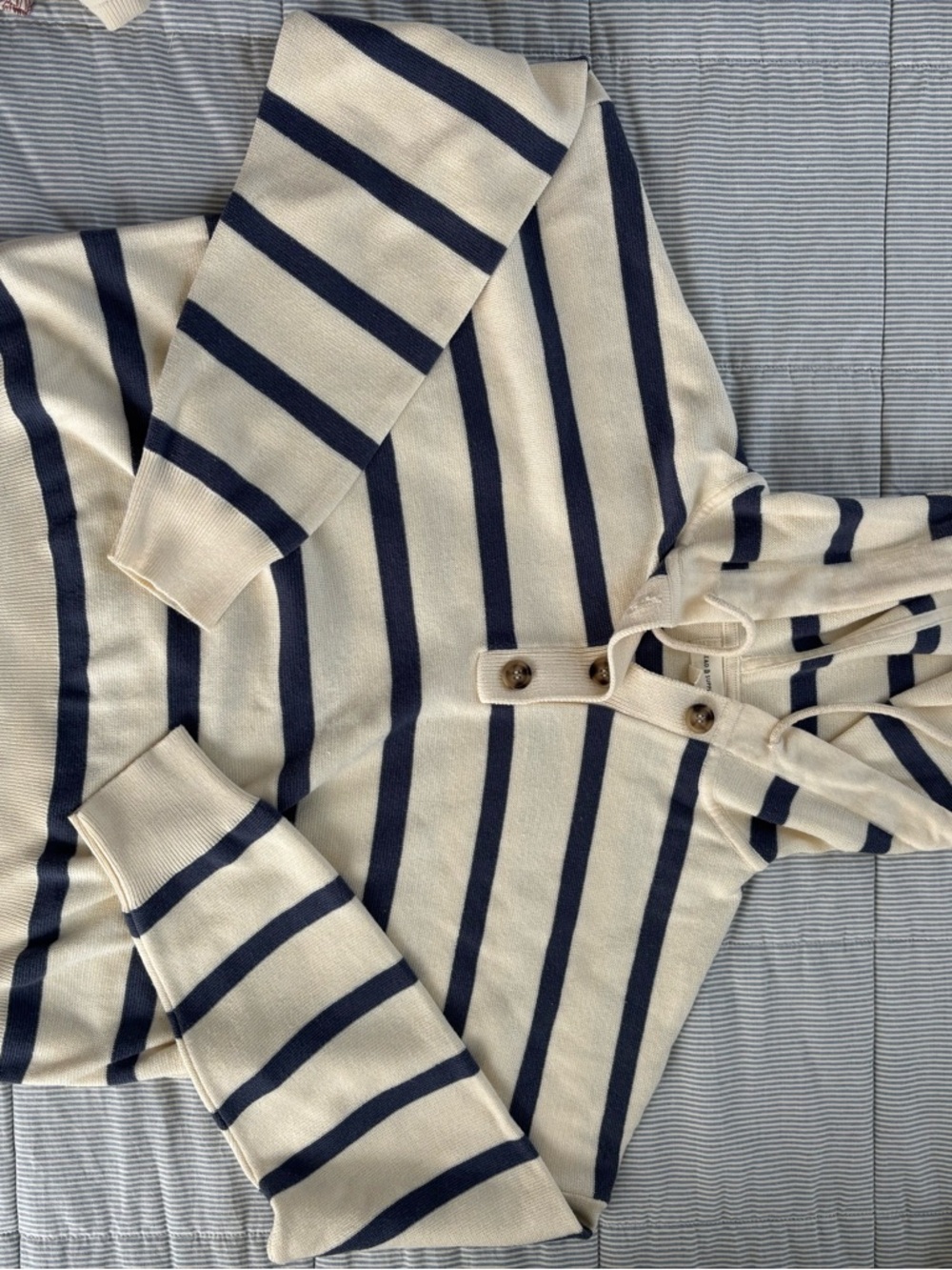 Thread & Supply Cream and Navy Striped Knit Lounge Set - Picture 5 of 6